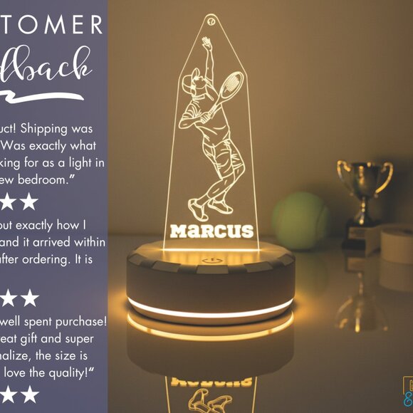 Personalized Tennis LED Night Light – Sports Room Decor - Picture 7 of 8